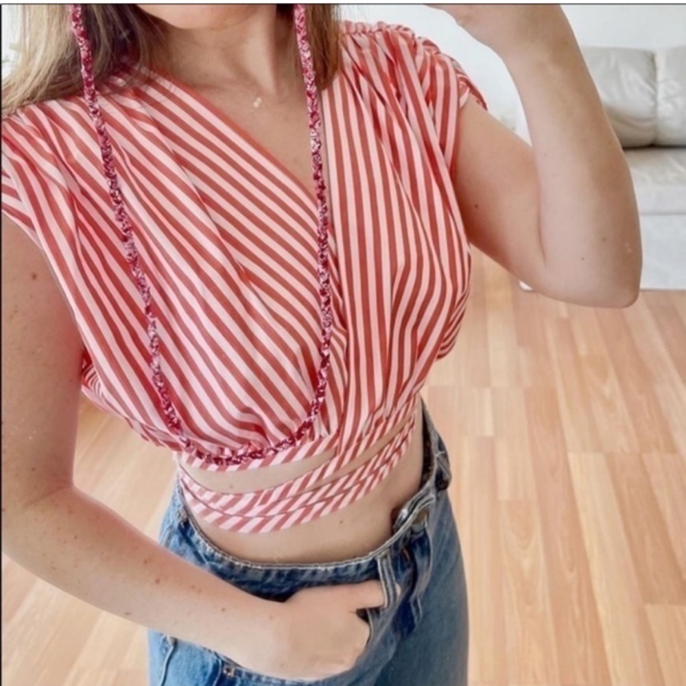 ZARA POPLIN TIE TOP STRIPED Medium
